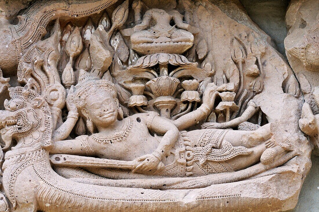 Phra Narai lintel depicting a Reclining Vishnu at the Prasat Hin Khao Phanom Rung Temple, Buriram Province, Thailand