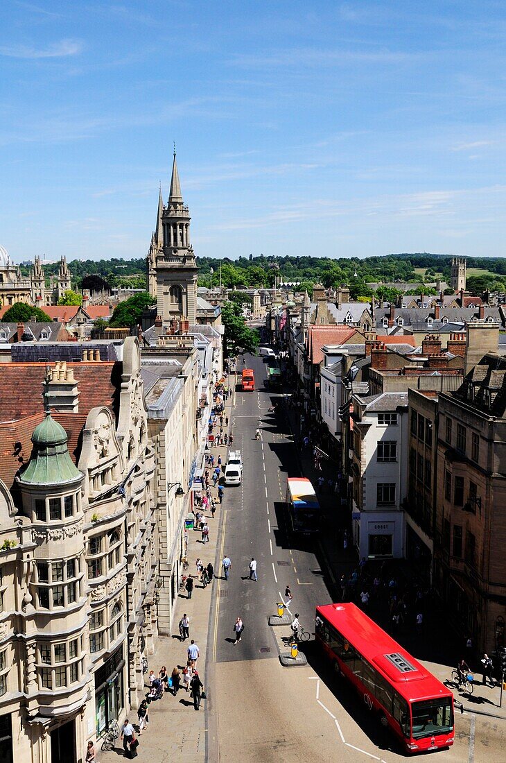 View along the High Street from Carfax Tower, Oxford, England, UK