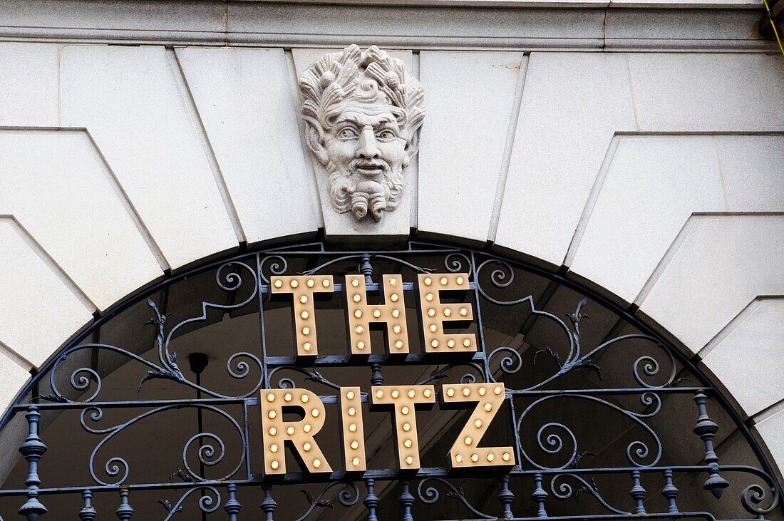 The Ritz Hotel sign logo, Piccadilly, London, England, UK