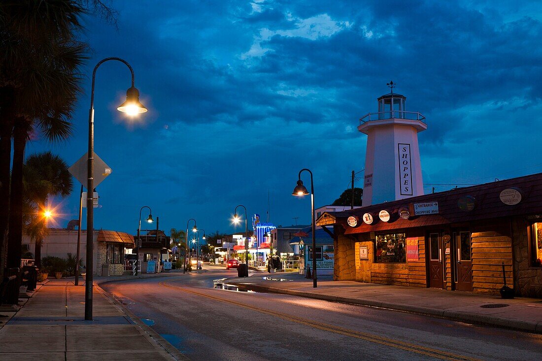 Tarpon Springs, FL - Jul 2010 - Dodecanese Blvd tourist area near sponge docks at night in Tarpon Springs, Florida