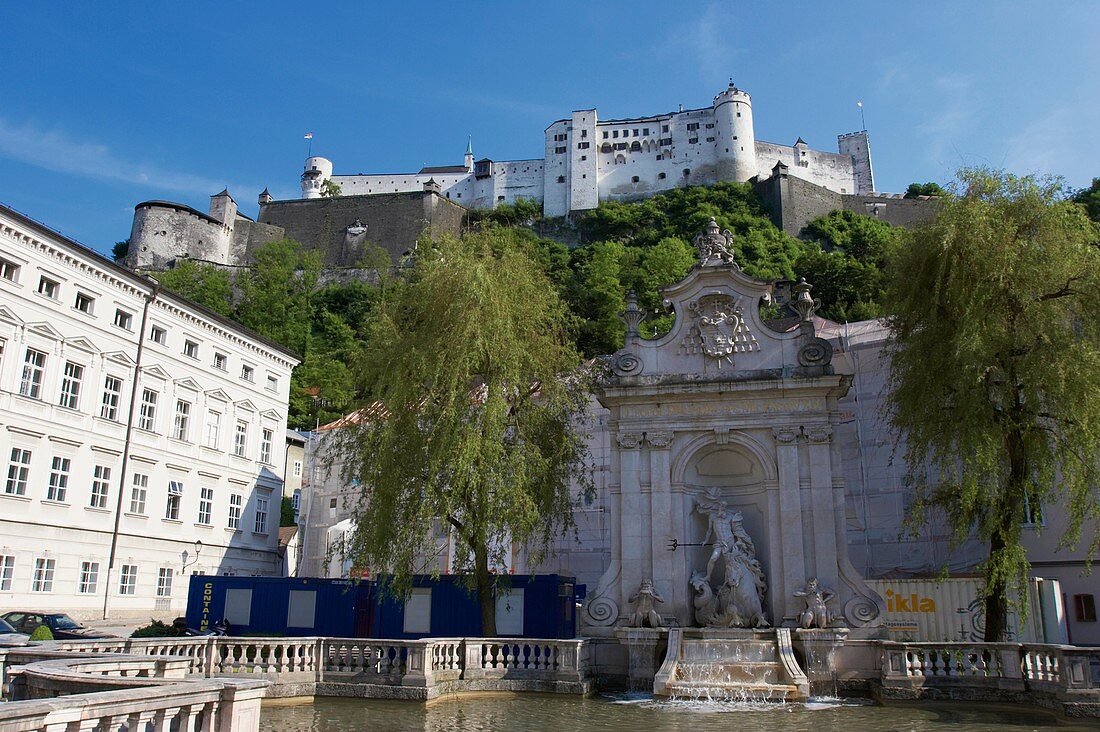 Kapitelschwemme horse-pond and Hohensalzburg fortress Salzburg, Austria