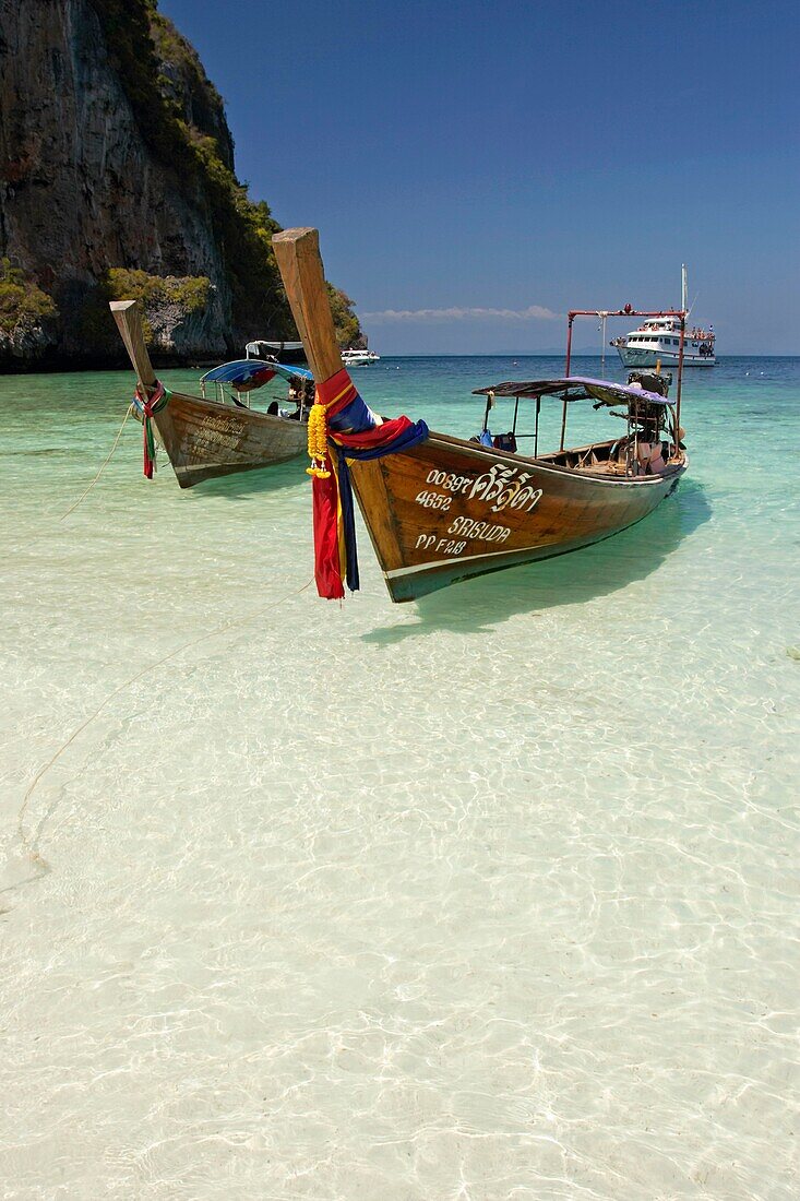 Traditional local boats Monkey beach, Phi Phi Don island, Thailand