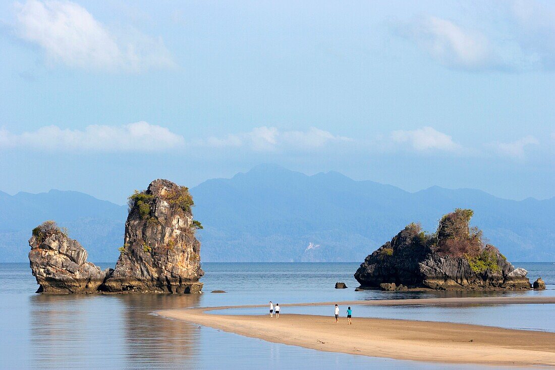 Islets just offshore Tanjung Rhu beach at low tide Langkawi, Malaysia