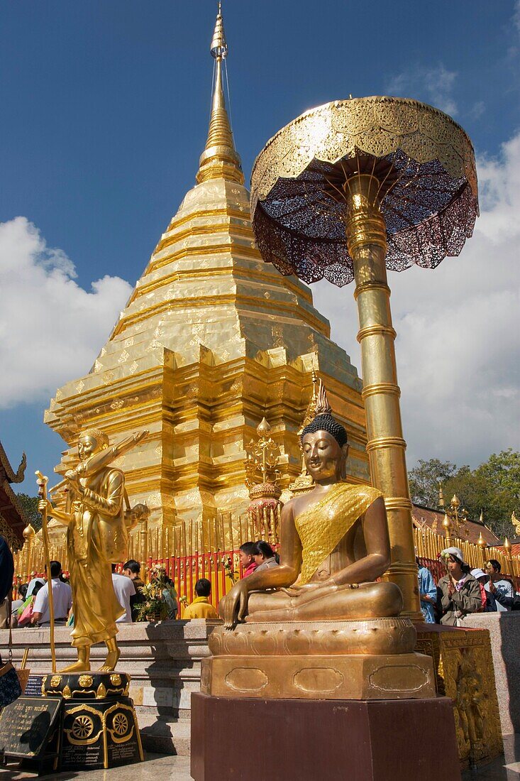 The main stupa and golden umbrella in Wat Phrathat Doi Suthep Chiang Mai, Thailand