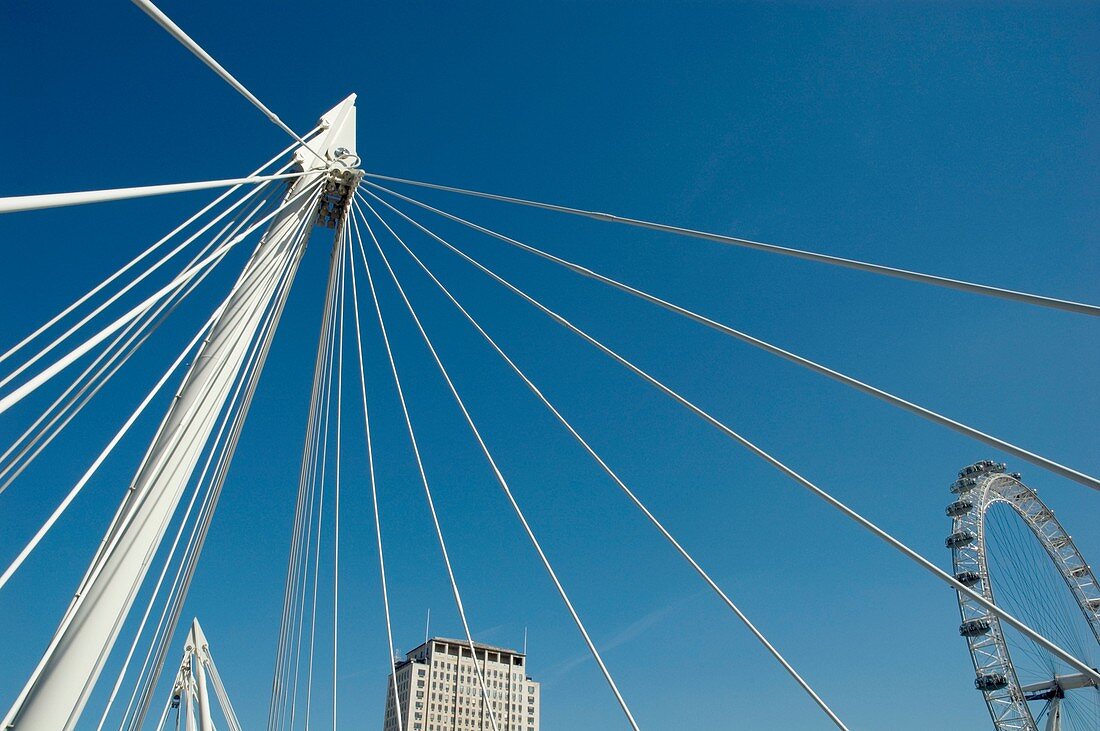 The Golden Jubilee Hungerford Bridge and London Eye, South Bank, London, England