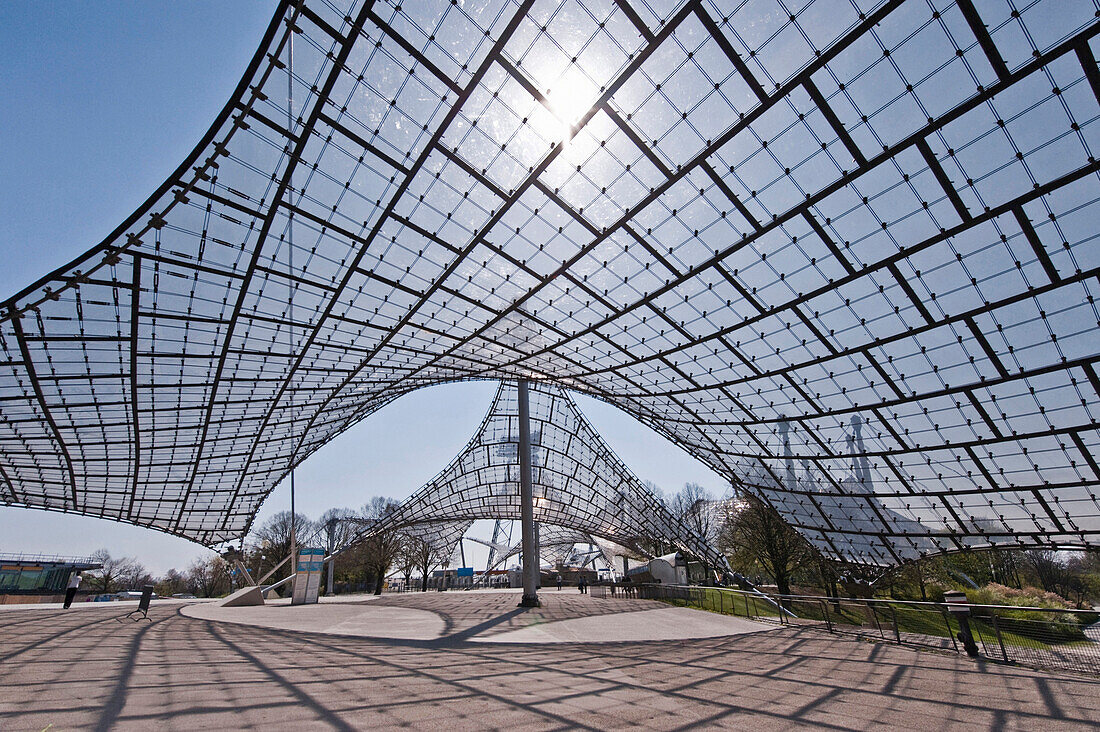 Zeltdach im Olympiapark, München, Oberbayern, Bayern, Deutschland