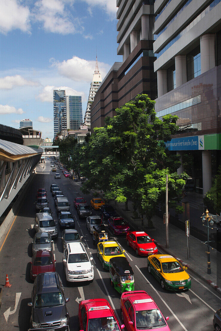 Traffic in Sathon district, Bangkok, Thailand, Asia