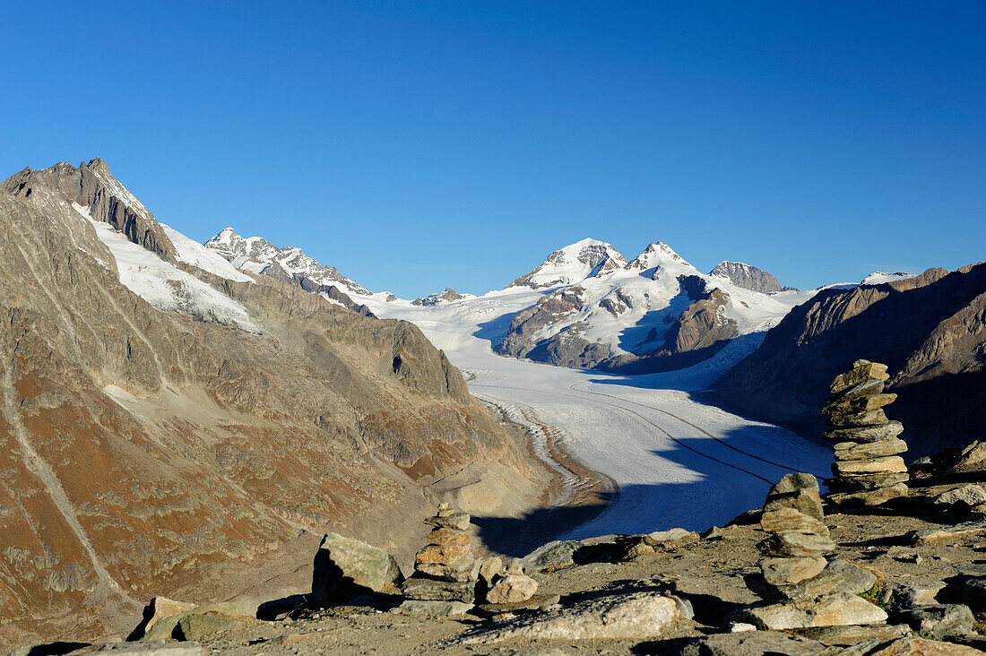 Glacier Grosser Aletschgletscher with Jungfrau, Moench and Eiger, from Eggishorn, UNESCO World Heritage Site Swiss Alps Jungfrau - Aletsch, Bernese Alps, Valais, Switzerland, Europe