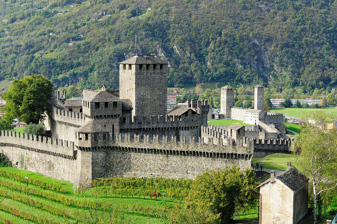 Castle Montebello and Castelgrande, Bellinzona, UNESCO World Heritage Site Bellinzona, Ticino, Switzerland, Europe