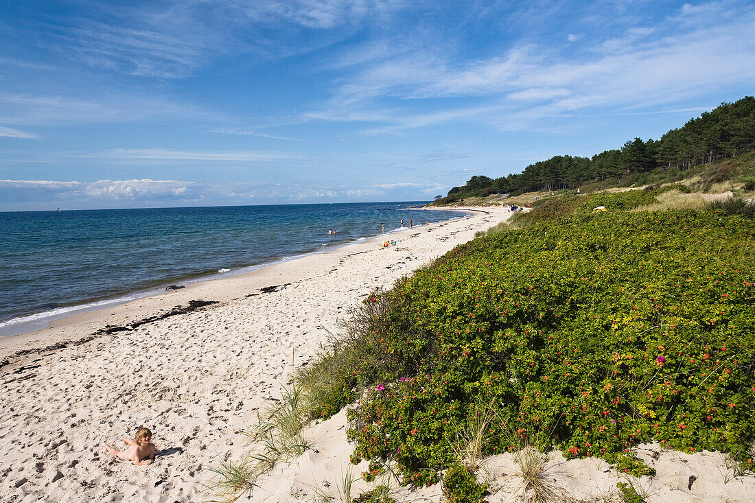 Sandstrand im Sonnenlicht, Hasle, Bornholm, Dänemark, Europa