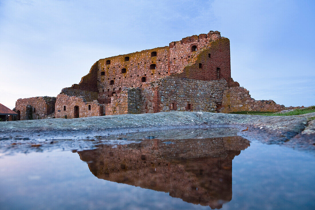 Ruins of the castle Hammershus at dusk, Bornholm, Denmark, Europe