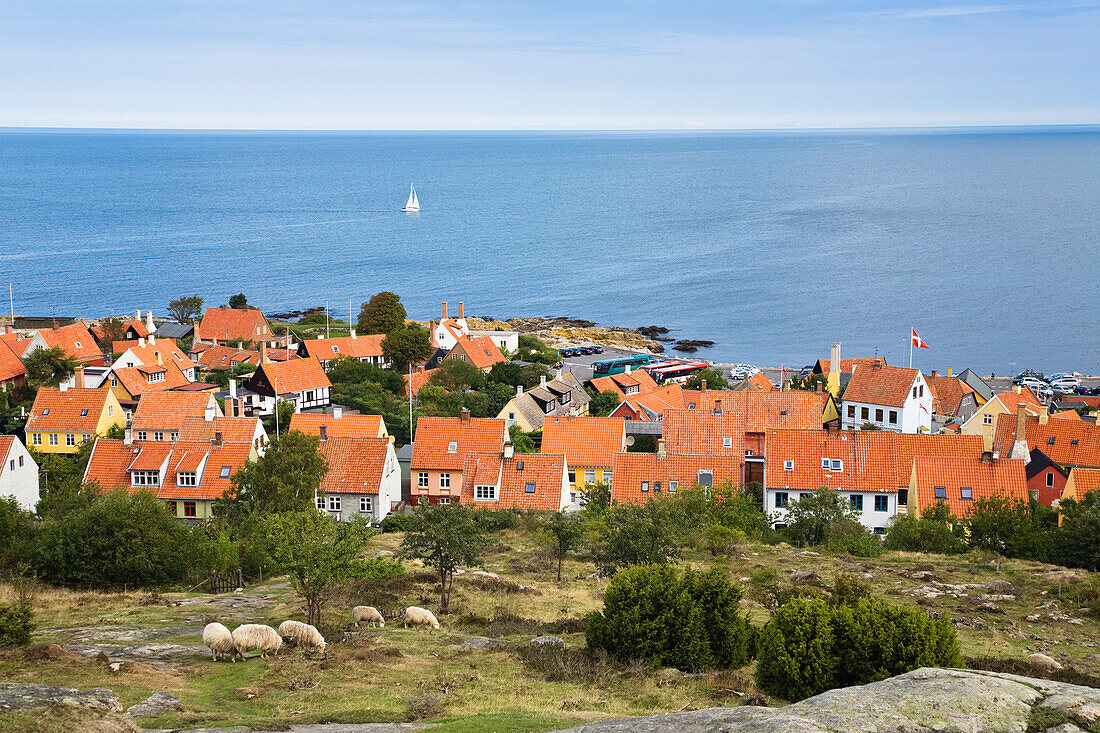 Gudhjem village at the east coast, Bornholm, Denmark, Europe