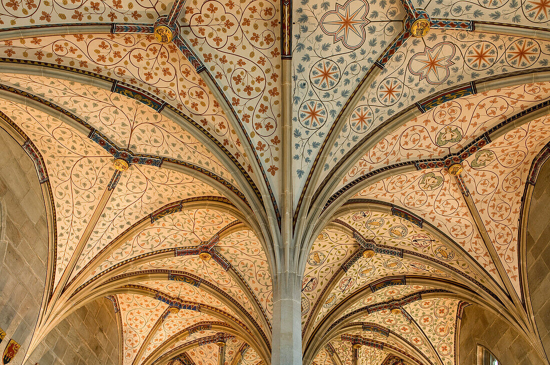 Deckengewölbe des Sommerrefektoriums, Kloster Bebenhausen, ein Zisterzienserkloster in Bebenhausen, Ortsteil von Tübingen, Baden-Württemberg, Deutschland, Europa