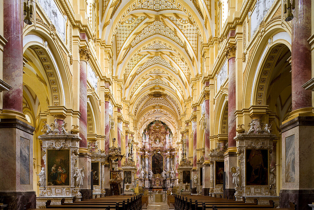 Central aisle of the Ebrach minster, a former cistercian monastery, Ebrach, Upper Franconia, Bavaria, Germany, Europe