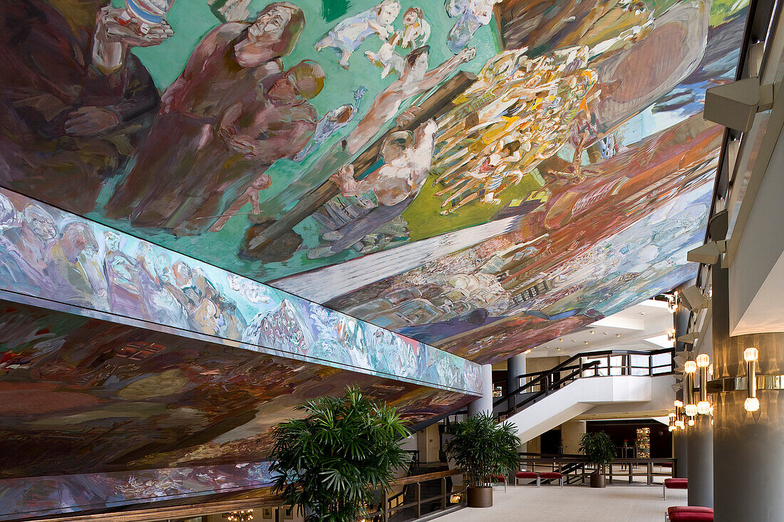 Ceiling fresco Gesang vom Leben in the foyer of the new Gewandhaus in Leipzig, Saxony, Germany, Europe
