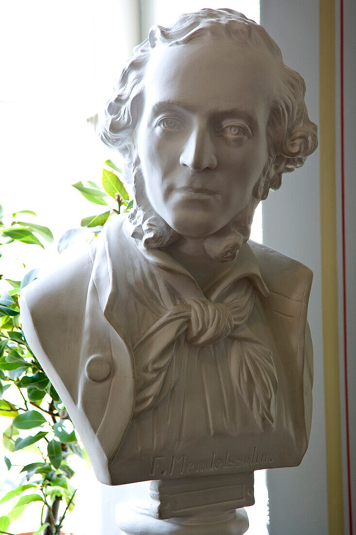Bust of Felix Mendelssohn Bartholdy in the Mendelssohn House in Goldschmidtstraße, Leipzig, Saxony, Germany, Europe