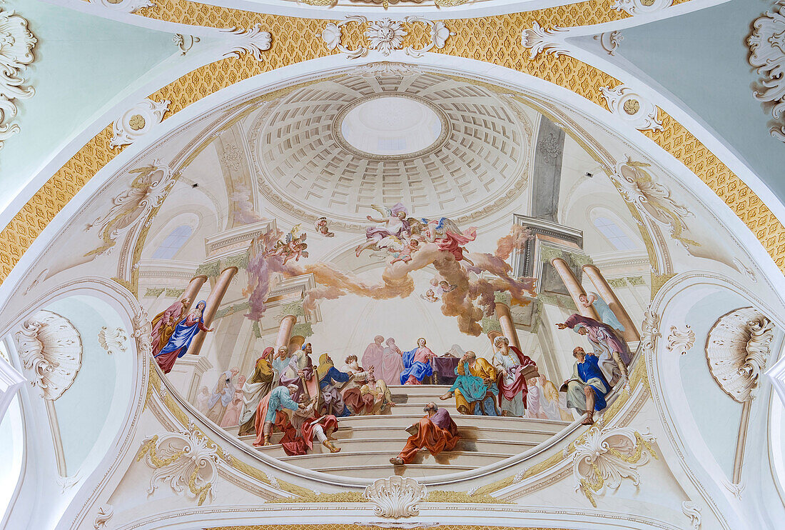 Ceiling fresco at Neresheim abbey (St. Ulrich und Afra), Neresheim, Baden-Württemberg, Germany, Europe