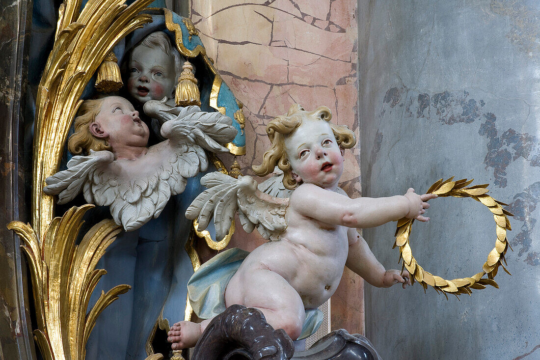 Putti in der Basilika St. Alexander und St. Theodor, Benediktinerabtei Ottobeuren, Kloster Ottobeuren, Ottobeuren, Bayern, Deutschland, Europa