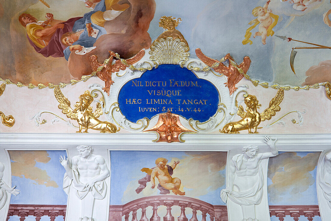 Decke im Theatersaal der Benediktinerabtei Ottobeuren, Kloster Ottobeuren, Ottobeuren, Bayern, Deutschland, Europa