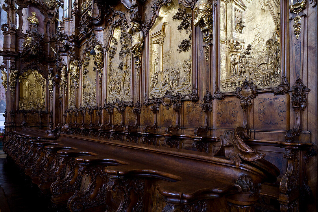 Choir stalls in the Basilica St. Alexander and St. Theodor, Ottobeuren Abbey, Ottobeuren, Bavaria, Germany, Europe