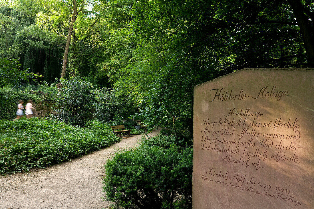 Hoelderlin parkway with Hoelderlin stone, Philosophenweg, Heidelberg, Baden-Württemberg, Germany, Europe
