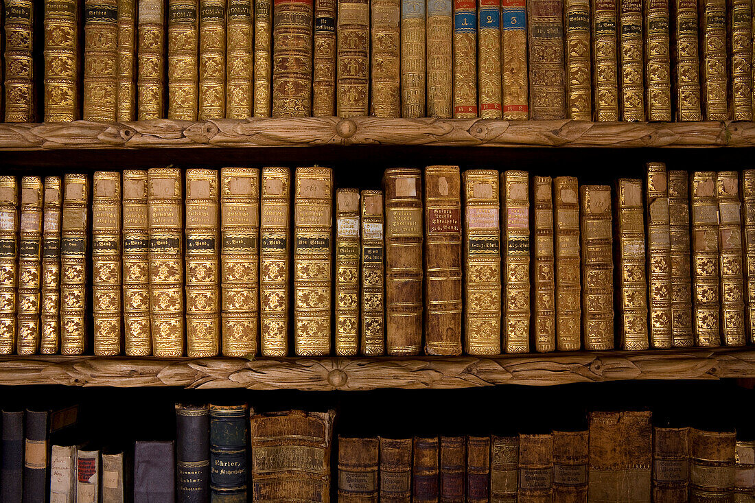 Books at library in the monastery of Waldsassen, Upper Palatinate, Bavaria, Germany