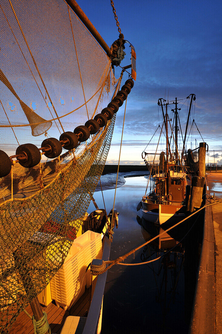 Krabbenfischer im Hafen, Spieka bei Nordholz, Nordseeküste, Niedersachsen, Deutschland