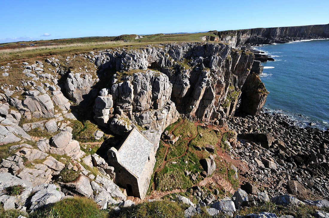 St. Govan's chapel in the Pembrokeshire Coast National Park, Pembrokeshire, south-Wales, Wales, Great Britain