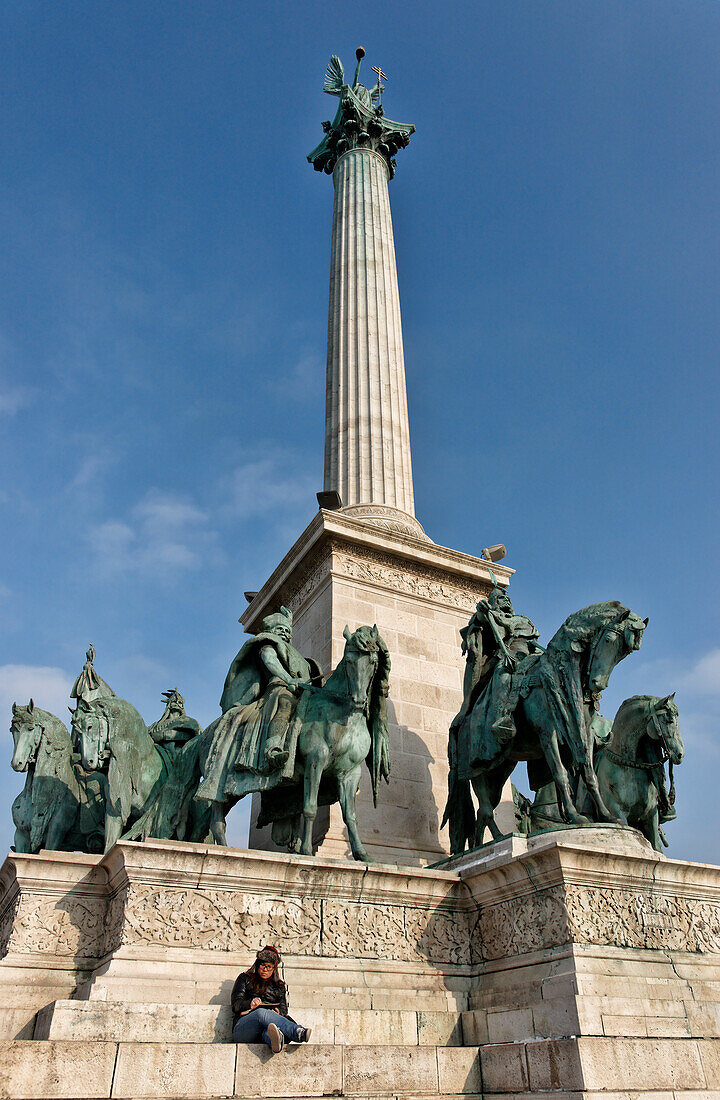 Column of the Millenium Monument, Hero Square, Budapest, Hungary