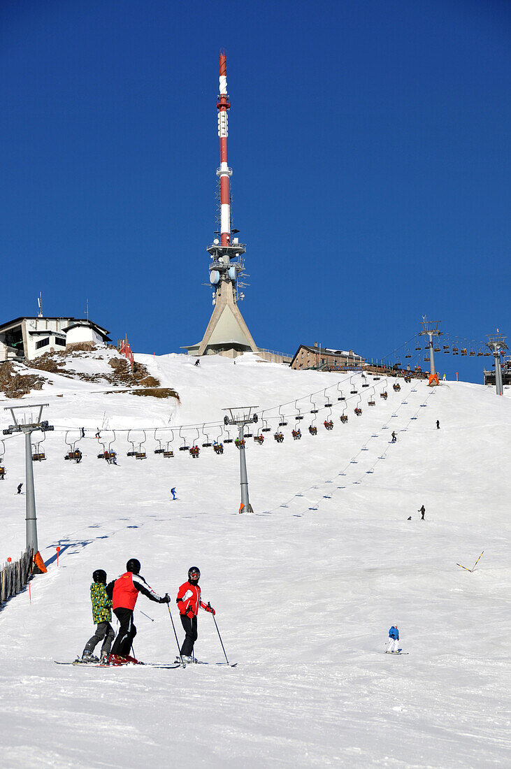 Summit at the ski resort Kitzbuehler Horn, Kitzbuehel, Winter in Tyrol, Austria