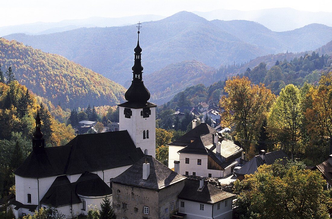 The christian church in pictoresque old mining village Spania dolina in Nizke Tatry