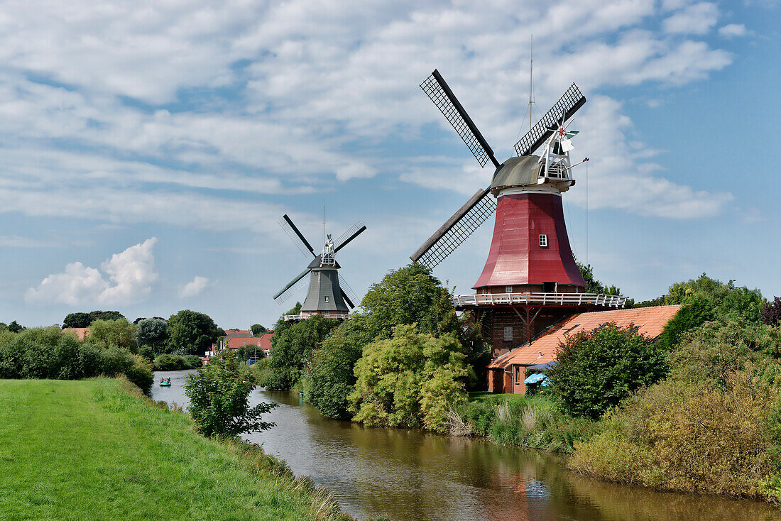 Twin windmills, Greetsiel, East Frisia, Lower Saxony, Germany