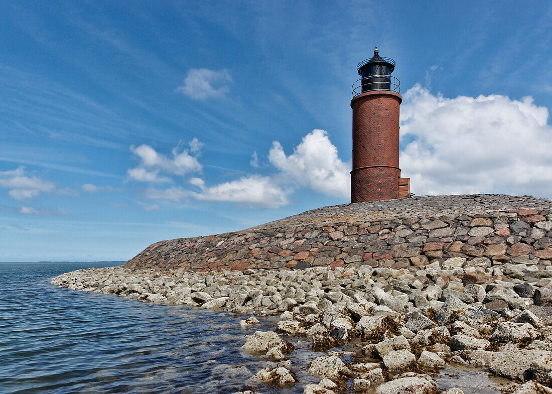 Lighthouse, Hallig Langeness, North Sea, Schleswig-Holstein, Germany