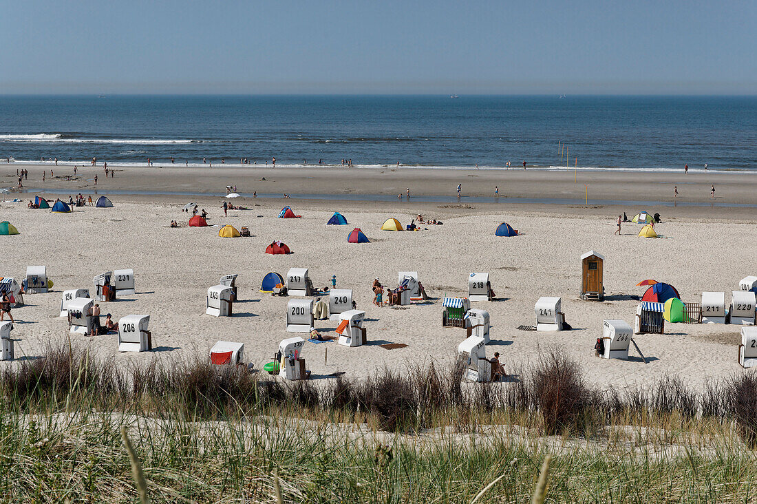 People sunbathing on the beach, Beach life, North Sea Spa Resort Spiekeroog, East Frisia, Lower Saxony, Germany