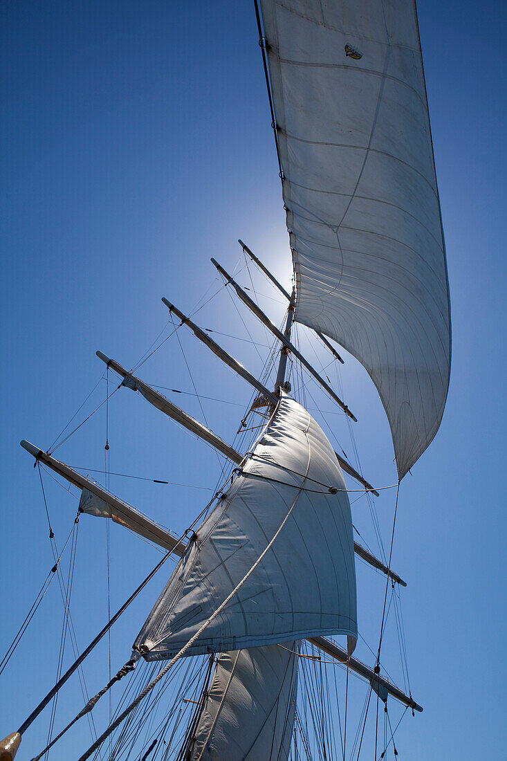 Sails aboard sailing cruiseship Star Flyer (Star Clippers Cruises) in the Pacific Ocean near Costa Rica, Central America, America