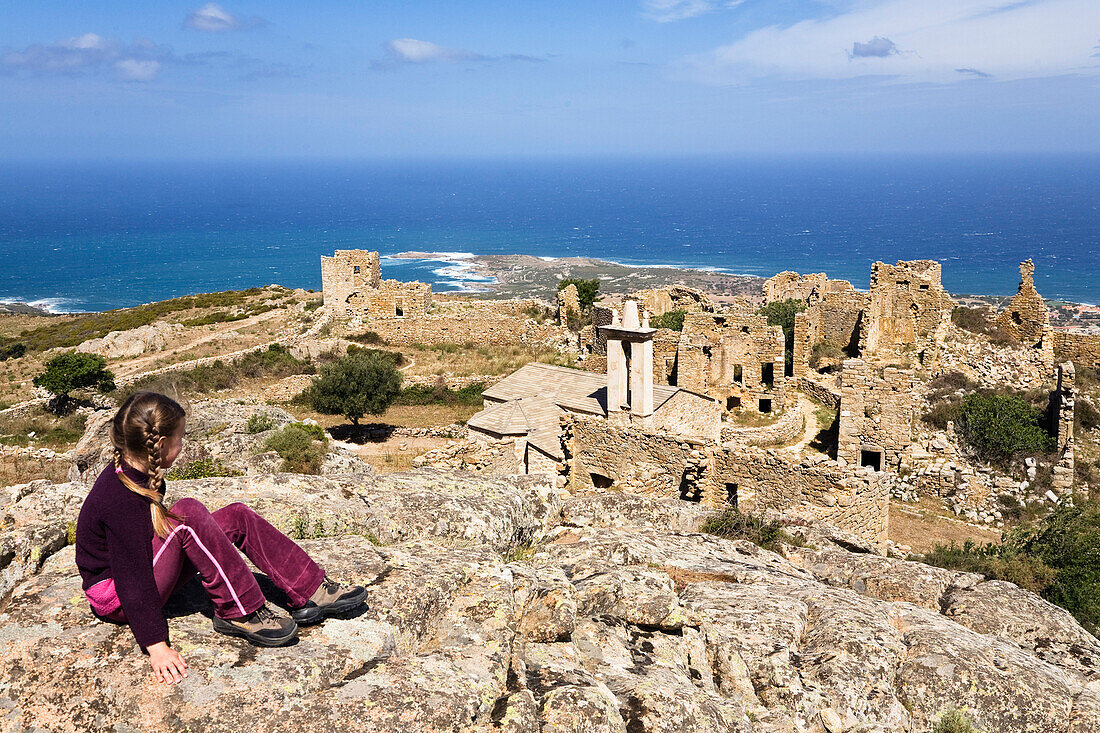 Ruins on Capo d'Occi above Algajola village, North-west coast, Balagne region, Corsica, France, Europe