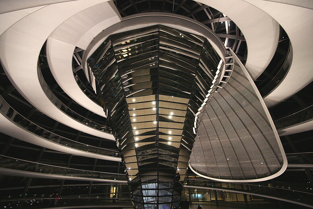Inside the Reichstag Dome at night, Berlin, Germany, Europe