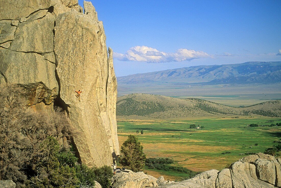 Uriah Holloway, rock climbing Sancho Rama near the Upper Competition Wall at Castle Rocks State Park near the town of Almo, Idaho