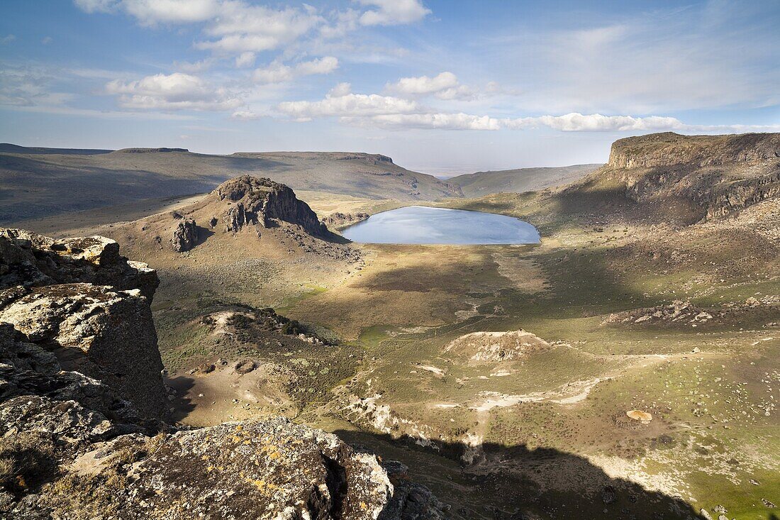 Lake Garba Guracha, which is an truly alpine lake, from Sanetti Plateau The Bale Mountains National Park is located in the southern highlands of Ethiopia The Bale Mts are reaching heights of over 4300 m and are of vulcanic origin The landforms are comp