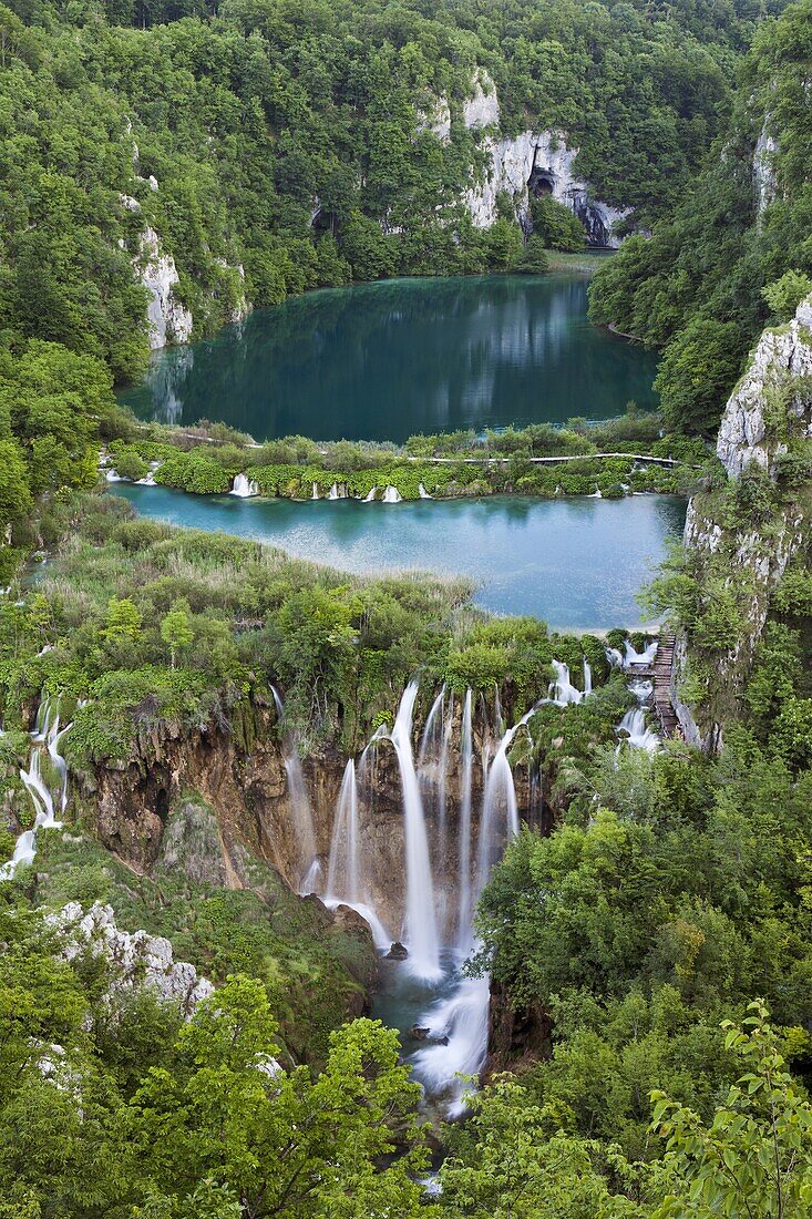 The Plitvice Lakes in the National Park Plitvicka Jezera in Croatia The lower lakes The Plitvice Lakes are a string of lakes connected by waterfalls They are in a valley, which becomes a canyon in the lower parts of the National Park The waterfalls ar