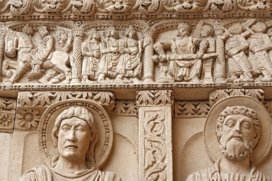 Bas-reliefs on portal of the Saint Trophimus cathedral 1170-1180, Arles, Provence, France