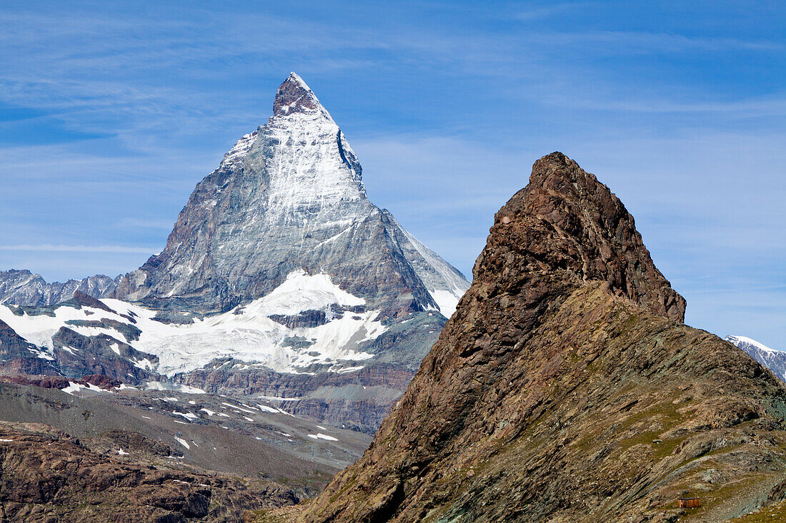 Matterhorn und Riffelhorn, Riffelalp, Gornergrat, Zermatt, Kanton Wallis, Schweiz, Klimahörpfad von myclimate