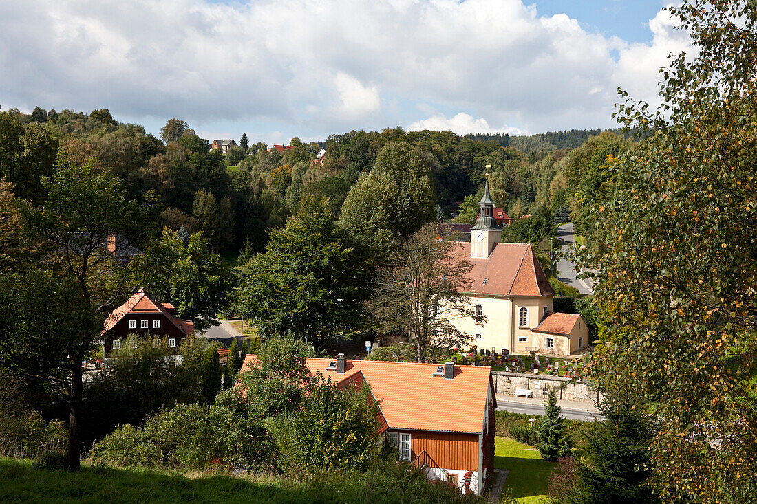 Blick auf Lückendorf, Oybin, Sachsen, Deutschland, Europa