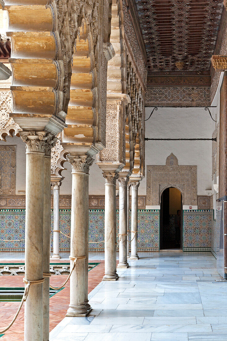 Patio de las Doncellas, Alcázar von Sevilla, Königspalast von Sevilla, ursprünglich als maurisches Fort angelegt, Seville, Spanien