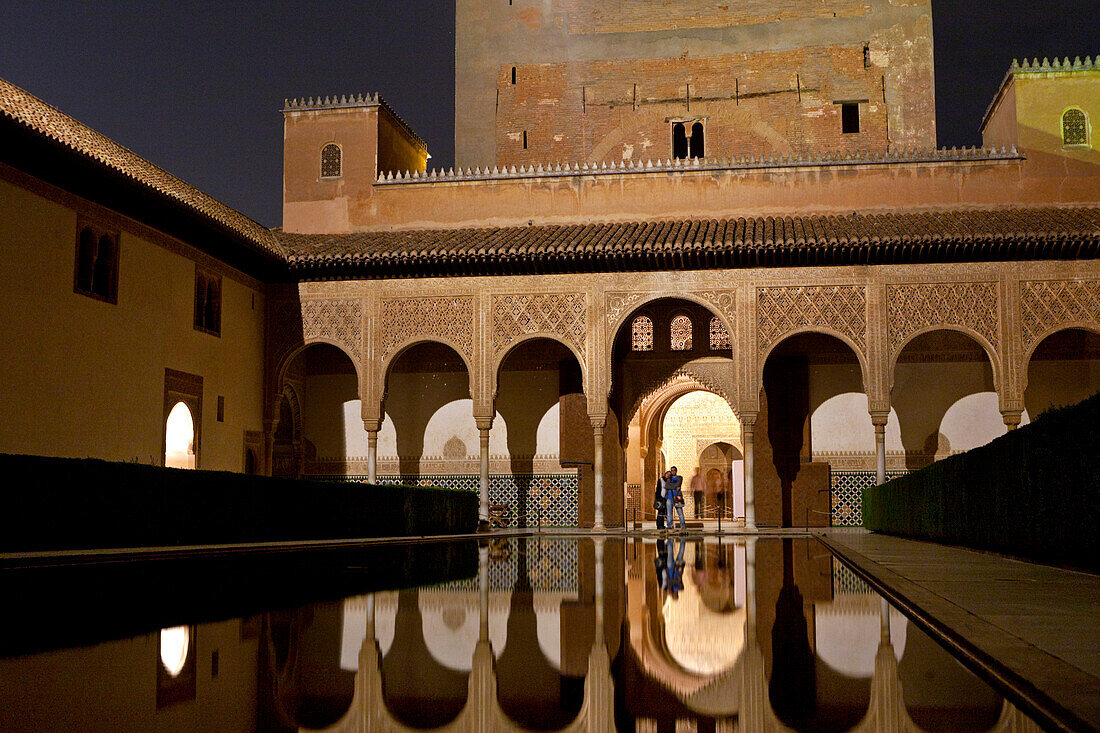 Palacios Nazaries at night, Alhambra, Granada, Spain