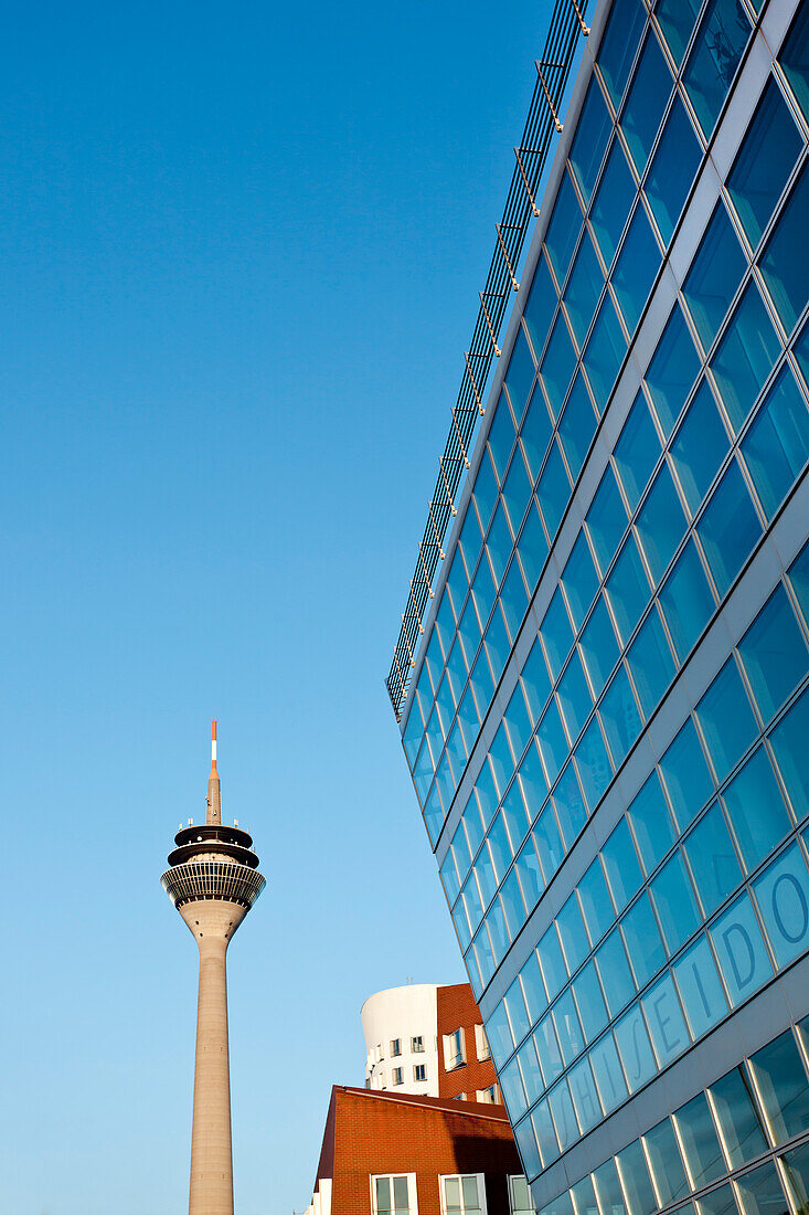 Media Harbour and television tower, Düsseldorf, Duesseldorf, North Rhine-Westphalia, Germany, Europe