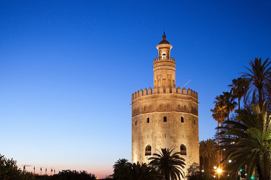 Torre del Oro at dusk, Seville, Spain