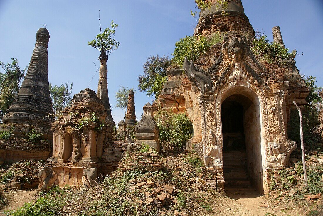 Myanmar, Shan state, Inle lake Indein Pagodas
