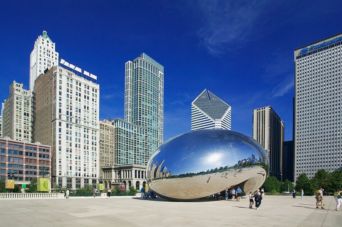 Anish Kapoor's walk through Cloud Gate sculpture in Chicago's Millennium Park, Illinois