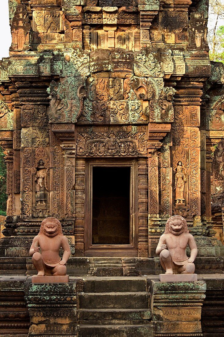 Banteay Srei or Banteay Srey is a 10th century Cambodian temple dedicated to the Hindu god Shiva, Angkor, Cambodia